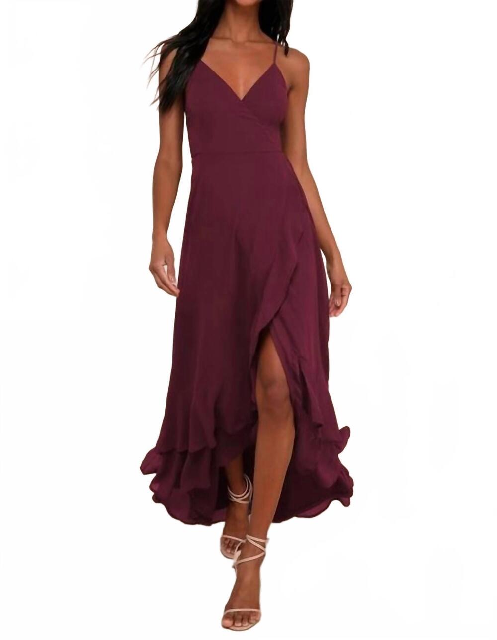 NEW LULUS in love forever lace-up high-low maxi dress in plum